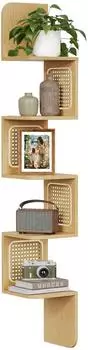 Vasagle Eckregal Wandmontage 5 Ebenen Zickzack PVC-Rattan eichenbeige (LLS582Y57)