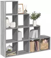 vidaXL Raumteiler-B&uuml;cherregal 4 Stufen Grau Sonoma 131,5x29x131,5 cm