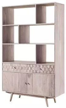 Massivmoebel24 MOSAYK Regal Akazie massiv wei&szlig; lackiert 115x42x185cm (09-350-689-0204)