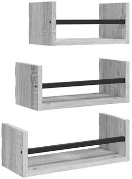 vidaXL Wandregal-Set 3-tlg. mit Stangen Grau Sonoma Holzwerkstoff (835447)