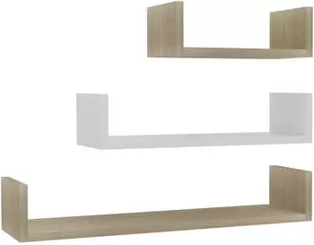 vidaXL Wandregal 3er-Set wei&szlig; und Sonoma-Eiche, Holzwerkstoff (800203)