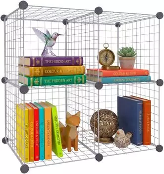 Relaxdays W&uuml;rfelregal modular, 4 Cubes, Metall, silber, 75x37x75cm