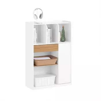 SoBuy STR11 B&uuml;cherregal mit Schublade und T&uuml;r, wei&szlig;, 72x110x30cm (STR11-WN)