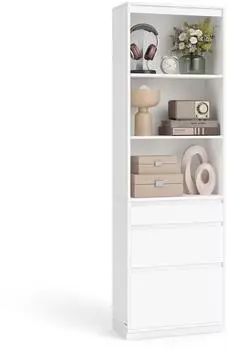 Vasagle B&uuml;cherregal Hochschrank mit 3 Schubladen, verstellbare Ablagen, schneewei&szlig;B&uuml;cherregal Hochschrank, 3 Schubladen, verstellbare Ablagen, schneewei&szlig;