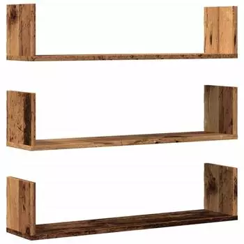 vidaXL Wandregale 3er-Set Altholz-Optik 80x18x18cm Holzwerkstoff (853297)