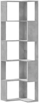 vidaXL Eck-B&uuml;cherregal 5 B&ouml;den betongrau 50x50x179cm Holzwerkstoff (852585)