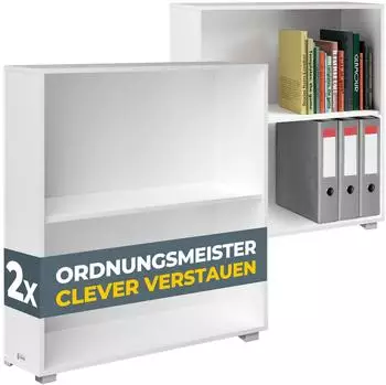 Casaria Vela B&uuml;cherregal 2er-Set, wei&szlig;, 77x60x28cm, 2 F&auml;cher (996566)