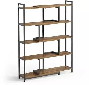 Mondeer B&uuml;cherregal 5 Ebenen, ausziehbar 80-146cm, Eckregal, vintage braun (FGLS08RB-G1N)