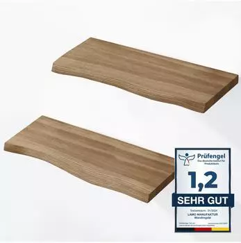 LAMO Manufaktur Wandregal 2er-Set Massivholz Baumkante 42cm, nussbaum (LAM012258)