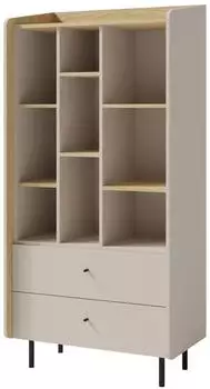 Beautysofa Alex B&uuml;cherregal 6 F&auml;cher, 2 Schubladen, sandbeige, 80x170x42cm