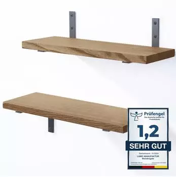 LAMO Manufaktur Wandregal SET 4 Massivholz, gerade, 2x 42cm, Nussbaum