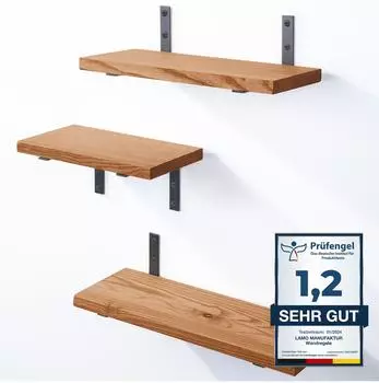 LAMO Manufaktur Wandregal-Set 3-teilig, Massivholz, dunkel, gerade (42/36/30cm)