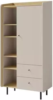 Beautysofa Alex B&uuml;cherregal 6 F&auml;cher, 1 T&uuml;r, 2 Schubladen, 80x170x42cm, sandbeige (ALEX)