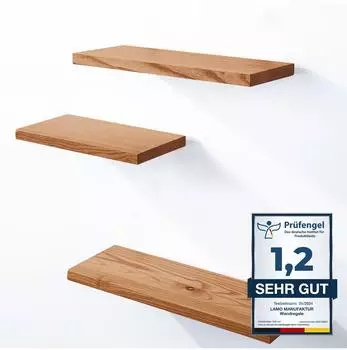 LAMO Manufaktur Wandregal-Set 3-teilig, Holz, dunkel, 42/36/30cm (LAM012262)