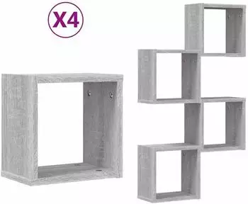vidaXL Schweberegale 4-tlg. grau Sonoma 26x15x26cm MDF (815892)