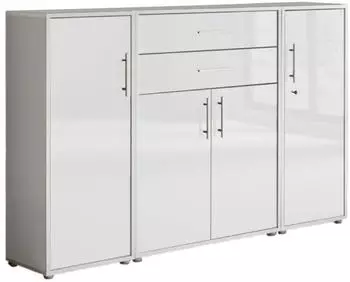 BMG Office Edition Set 16 Regalwand/Schrankwand grau/wei&szlig; hochglanz (VKE.LGWHG-SW-SET16)