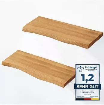 LAMO Manufaktur Wandregal 2er-Set Massivholz Baumkante 2x42cm rustikal (LAM012256)