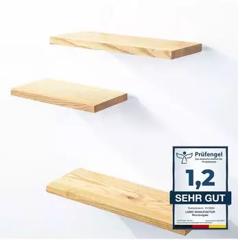 LAMO Manufaktur Wandregal-Set 3-teilig, Holz, natur, 42/36/30cm (LAM012260)