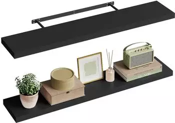Woltu Wandregal 2er-Set, MDF, schwarz, 120x22,9x3,8cm (RG9315sz-2)