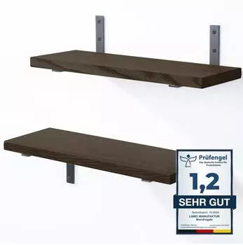 LAMO Manufaktur Wandregal Set 2x 42cm, Massivholz, schwarz (SET 4)