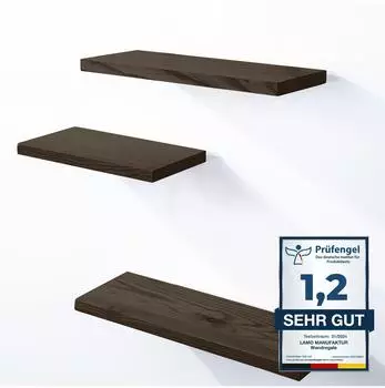 LAMO Manufaktur Wandregal-Set 3-teilig, Holz, schwarz, 42/36/30cm (LAM012264)