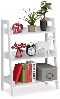 Relaxdays Standregal Treppenregal 3 Ebenen MDF weiß, 61x82,5x29cm