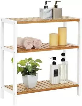 Songmics Standregal 3 Ebenen, Bambus, weiß-naturbeige (BCB33WN)