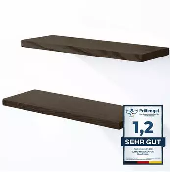 LAMO Manufaktur Wandregal aus Massivholz, 2x 42cm, schwarz, SET 4 gerade (LAM012269)