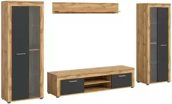 ebuy24 Jam Wohnwand grau, Eiche Dekor 310x159x35cm (61-X8BN1W04)