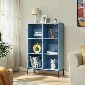 en.casa Colwyn B&uuml;cherregal 6 offene F&auml;cher, 120x80x30cm, blau