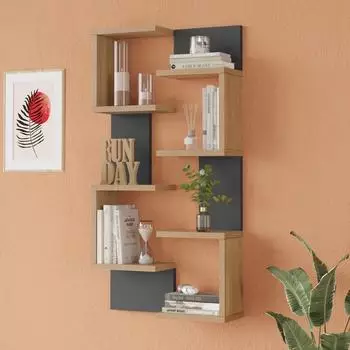 en.casa Omn Wandregal 2er-Set, Holzoptik/anthrazit, 93x24x15cm