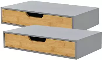 en.casa Bokn Wandregal mit Schublade, Bambus, grau, 40x24x8cm (2er Set)