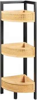 en.casa Tervola Eckregal 3 Ablagen Rattanoptik, schwarz/Bambus (800000803297)