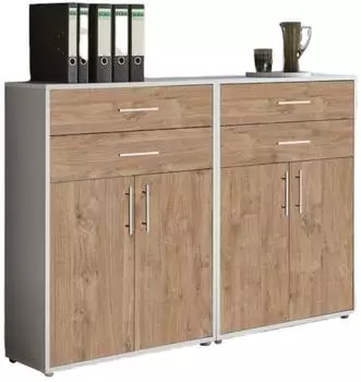 BMG Office Edition Set 17 Regalwand/Schrankwand, lichtgrau/Gold Harbor Oak (VKE.LGGH-SW-SET17)