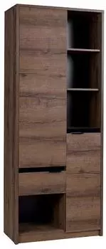 Beautysofa Devon B&uuml;cherregal mit 2 T&uuml;ren und 1 Schublade, Eiche Monastery/Schwarz Hochglanz