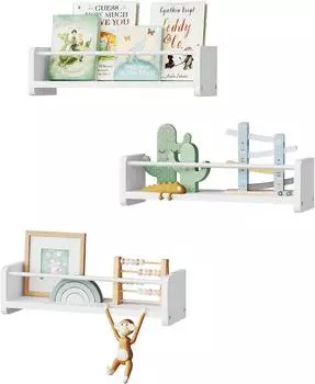 Woltu Wandregal 3er-Set mit Metallstange, weiß, 40x10x12cm (W0ITT2132)