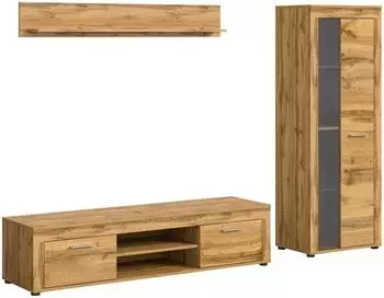 ebuy24 Jam Wohnwand 3-tlg., Eiche Wotan, 235x159x35cm (61-X8BM9W03)