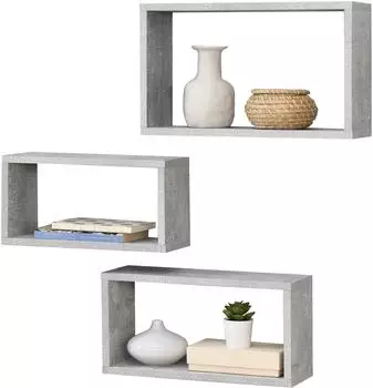 en.casa Mandal Wandregal-Set 3-teilig, Betonoptik (800000475519)