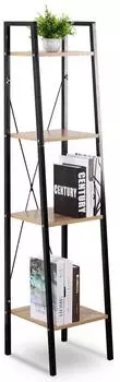 Woltu Standregal 4 Ablagen Holz und Stahl, 34x35x148cm, schwarz/helle Eiche (RGB9284hei)