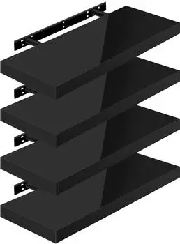 Woltu Schweberegal MDF schwarz 60x22,9x3,8cm 4er-Set (RG9478sz-4)