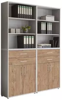 BMG Office Edition Set 20 Schrankwand mit Schubladen, lichtgrau/Gold Harbor Oak (VKE.LGGH-SW-SET20)