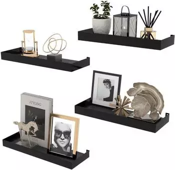 LuxusKollektion Wandregal-Set rustikal, Holz, schwarz, 4-teilig