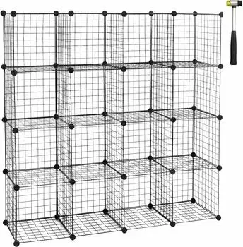 Woltu Steckregal Regalw&uuml;rfel 16 F&auml;cher, Drahtgitter, schwarz (SR0123sz-2)