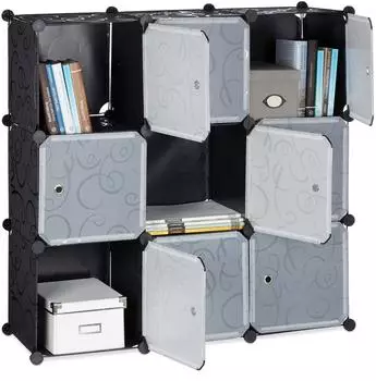 Relaxdays Regalsystem mit Türen, 9 Fächer, Kunststoff, 95,5x95,5x32cm (10021955_46)