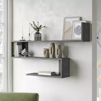 en.casa Kitee Wandregal 3 Fächer 120x71,5x14,5cm Betonoptik