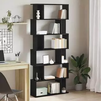 vidaXL B&uuml;cherregal 6 F&auml;cher schwarz Eichen-Optik 80x24x190,5cm (862399)