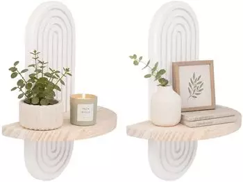 Relaxdays Wandregal Boho-Stil, Holz, 2er-Set (21,5x30x12cm)