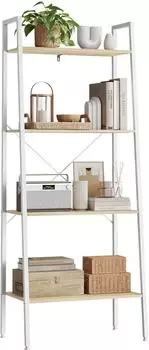Woltu Standregal Holz & Stahl, 4 Ablagen, 60x35x148cm, weiß/helle Eiche (RGB9283whe)