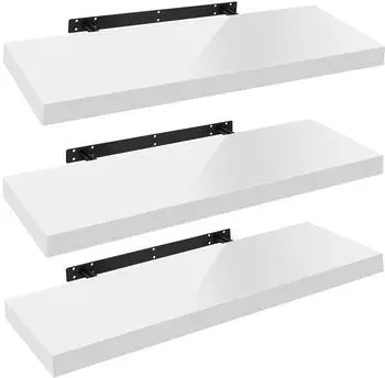 Woltu Schweberegal 3er-Set hochgl&auml;nzend wei&szlig; 120x22,9x3,8cm (RG9484ws-3)