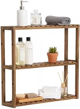 Relaxdays Badezimmer-Wandregal Holz 60x15x54cm